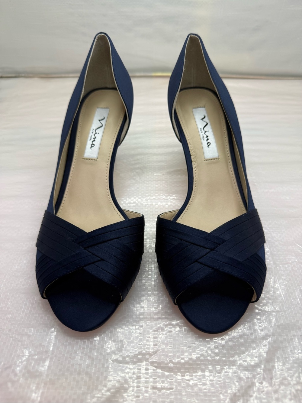 Nina Navy Blue Peep-Toe Heels